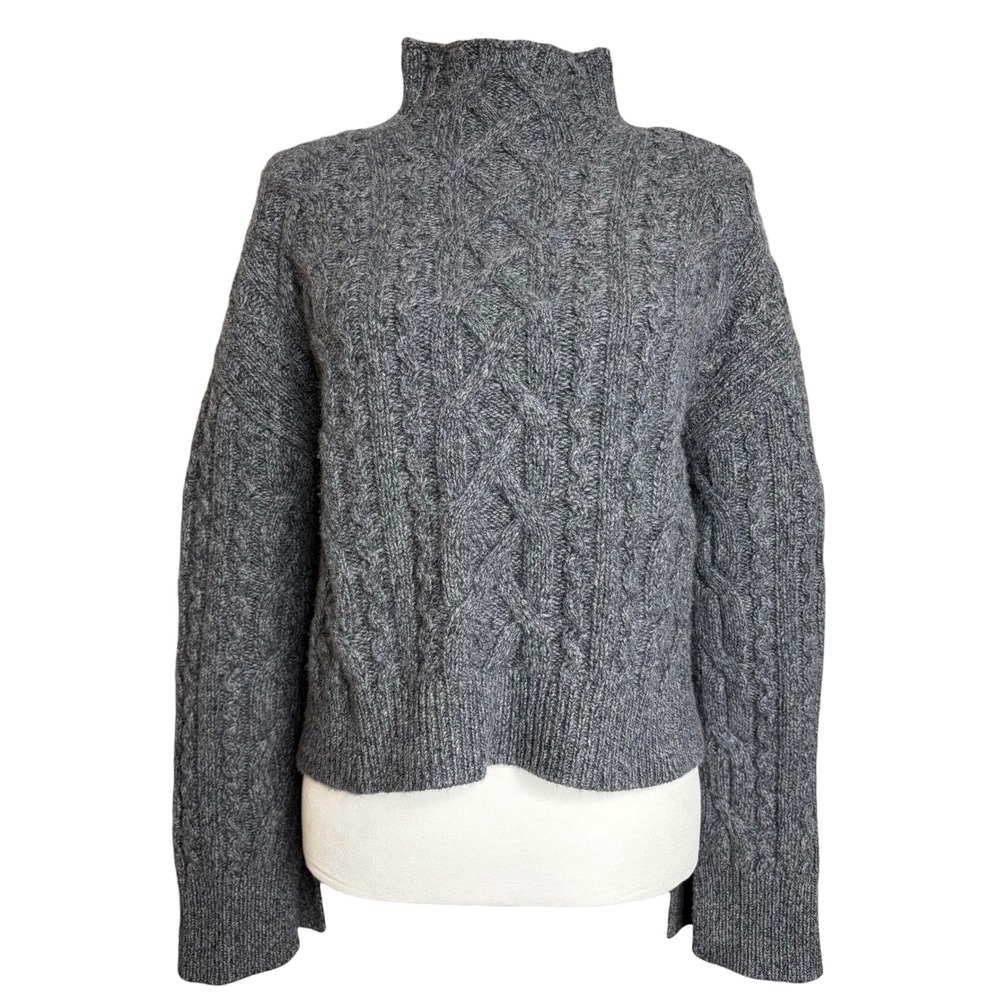 Banana Republic 100% Cashmere Sweater XS Gray Cable Knit Mock Neck Fisherman